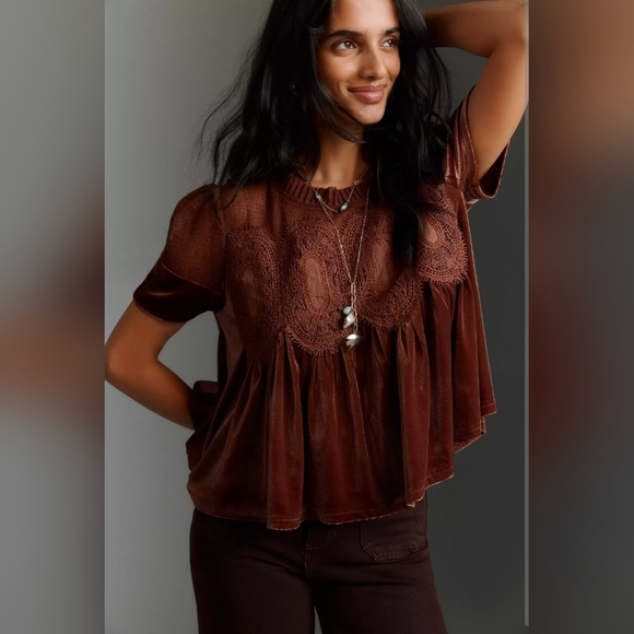 Anthropologie Tops - Anthropologie En Elly Velvet Scallop Top In Raspberry (New w/Tags)